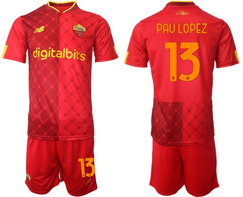 Men 2022-2023 Club AS Rome home red #13 Soccer Jersey->customized soccer jersey->Custom Jersey